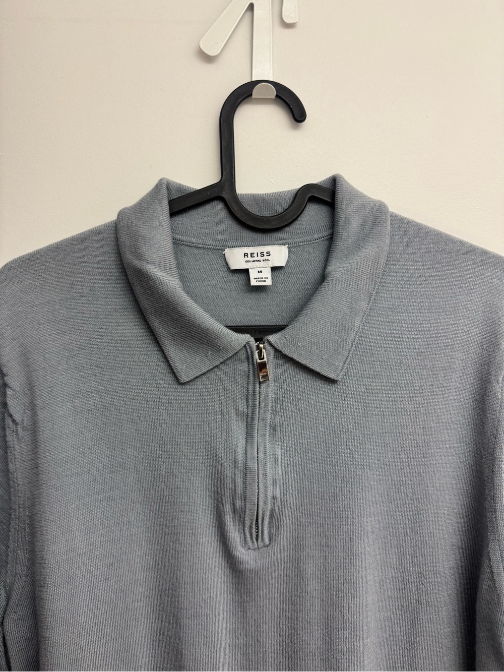 Reiss Light Blue Quarter-Zip Wool Polo Sweater - Picture 3 of 4